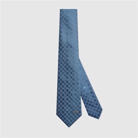 GG silk jacquard tie in navy and light blue 